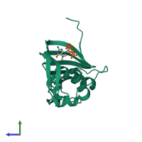 PDB entry 5efa coloured by chain, side view.