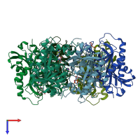 PDB entry 5efo coloured by chain, top view.