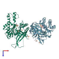 PDB entry 5eou coloured by chain, top view.