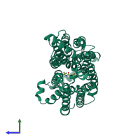 PDB entry 5eqg coloured by chain, side view.