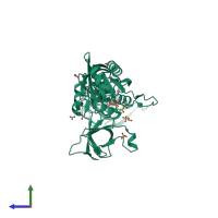 PDB entry 5ert coloured by chain, side view.