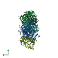 PDB entry 5eu9 coloured by chain, side view.