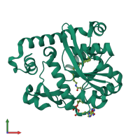 Monomeric assembly 1 of PDB entry 5f34 coloured by chemically distinct molecules, front view.