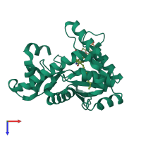 Monomeric assembly 1 of PDB entry 5f34 coloured by chemically distinct molecules, top view.