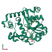 Monomeric assembly 4 of PDB entry 5f34 coloured by chemically distinct molecules, front view.