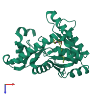 Monomeric assembly 4 of PDB entry 5f34 coloured by chemically distinct molecules, top view.