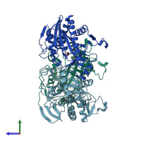 PDB entry 5f7o coloured by chain, side view.