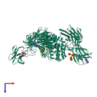 Monomeric assembly 1 of PDB entry 5f7u coloured by chemically distinct molecules, top view.
