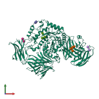 PDB entry 5f7u coloured by chain, front view.