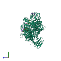 PDB entry 5f7u coloured by chain, side view.