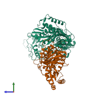 PDB entry 5fdl coloured by chain, side view.