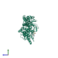 PDB entry 5fg3 coloured by chain, side view.