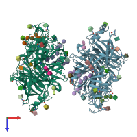 PDB entry 5fix coloured by chain, top view.