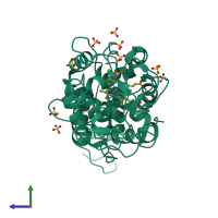 PDB entry 5fne coloured by chain, side view.