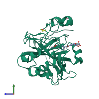 PDB entry 5fnl coloured by chain, side view.