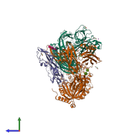 PDB entry 5fob coloured by chain, side view.