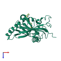 Monomeric assembly 1 of PDB entry 5fpg coloured by chemically distinct molecules, top view.