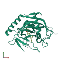 Monomeric assembly 2 of PDB entry 5fpg coloured by chemically distinct molecules, front view.