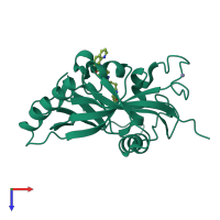 Monomeric assembly 2 of PDB entry 5fpg coloured by chemically distinct molecules, top view.