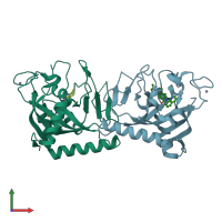 PDB entry 5fpg coloured by chain, front view.