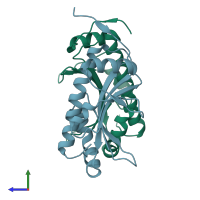 PDB entry 5fr7 coloured by chain, side view.