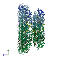 PDB entry 5ftm coloured by chain, side view.
