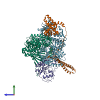 PDB entry 5fwp coloured by chain, side view.