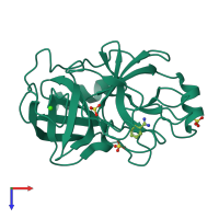 Monomeric assembly 1 of PDB entry 5fxl coloured by chemically distinct molecules, top view.