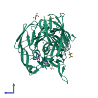 PDB entry 5g3d coloured by chain, side view.