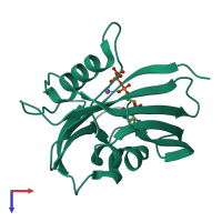 Monomeric assembly 1 of PDB entry 5ghm coloured by chemically distinct molecules, top view.