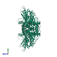 Homo dimeric assembly 1 of PDB entry 5gnh coloured by chemically distinct molecules, side view.