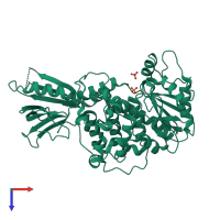Monomeric assembly 3 of PDB entry 5gnh coloured by chemically distinct molecules, top view.