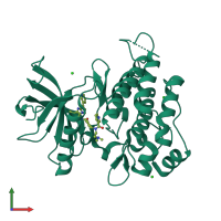 Monomeric assembly 1 of PDB entry 5grn coloured by chemically distinct molecules, front view.