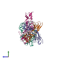 PDB entry 5gs2 coloured by chain, side view.