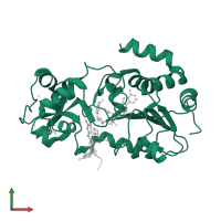 NAD-dependent protein deacetylase sirtuin-3, mitochondrial in PDB entry 5h4d, assembly 2, front view.