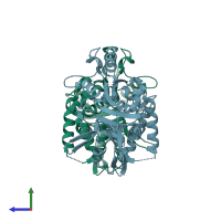 PDB entry 5h61 coloured by chain, side view.