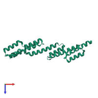 Monomeric assembly 2 of PDB entry 5h7b coloured by chemically distinct molecules, top view.