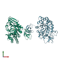 PDB entry 5hbf coloured by chain, front view.