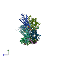 PDB entry 5hbu coloured by chain, side view.