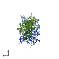 PDB entry 5hdr coloured by chain, side view.