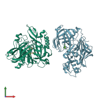 PDB entry 5hdx coloured by chain, front view.