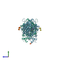 PDB entry 5hfa coloured by chain, side view.