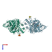 PDB entry 5hfa coloured by chain, top view.