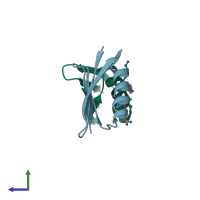 PDB entry 5hfy coloured by chain, side view.