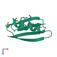 Monomeric assembly 3 of PDB entry 5hi1 coloured by chemically distinct molecules, top view.