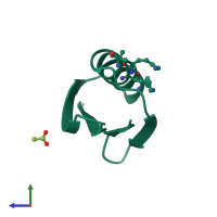 Monomeric assembly 4 of PDB entry 5hi1 coloured by chemically distinct molecules, side view.