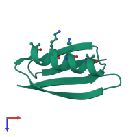 Monomeric assembly 8 of PDB entry 5hi1 coloured by chemically distinct molecules, top view.