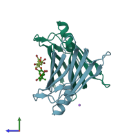 PDB entry 5hjg coloured by chain, side view.