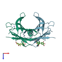 PDB entry 5hjg coloured by chain, top view.