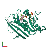 PDB entry 5hpb coloured by chain, front view.